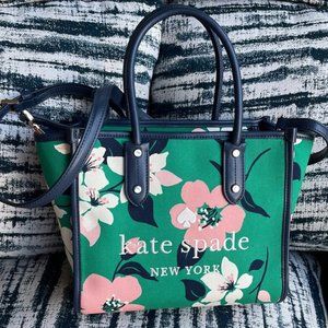 Kate Spade Small Tote Crossbody Bag Lily Blooms Green Multi